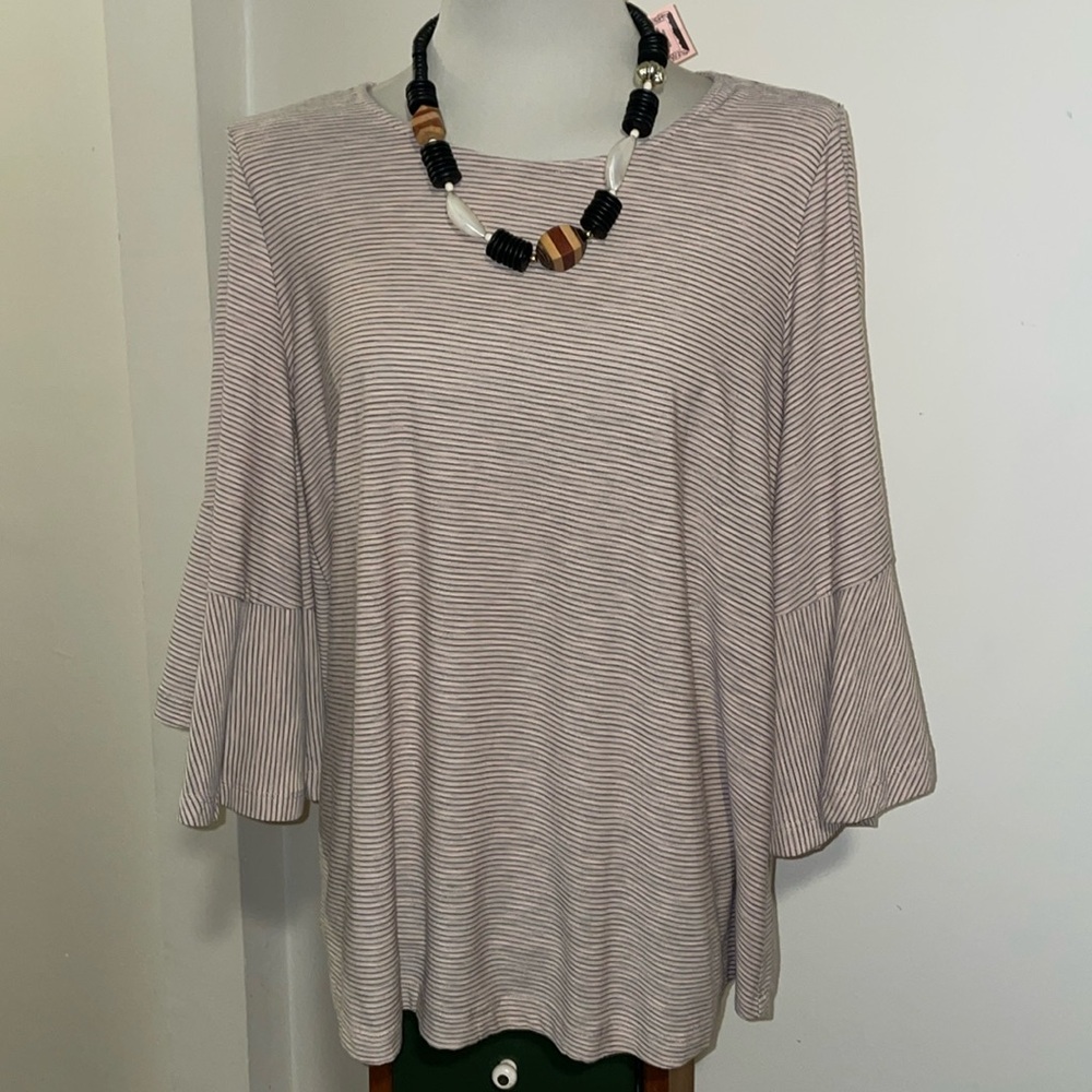 NWT Anthropologie Mystree 3/4 Striped Bell Sleeve Shirt.  Size Large.